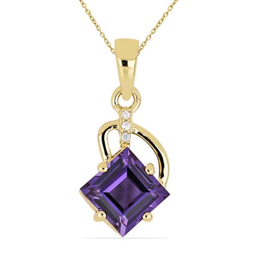 3.10 CT SYNTHETIC ALEXANDRITE GOLD PLATED STERLING SILVER PENDANTS WITH WHITE ZIRCON #VP014694